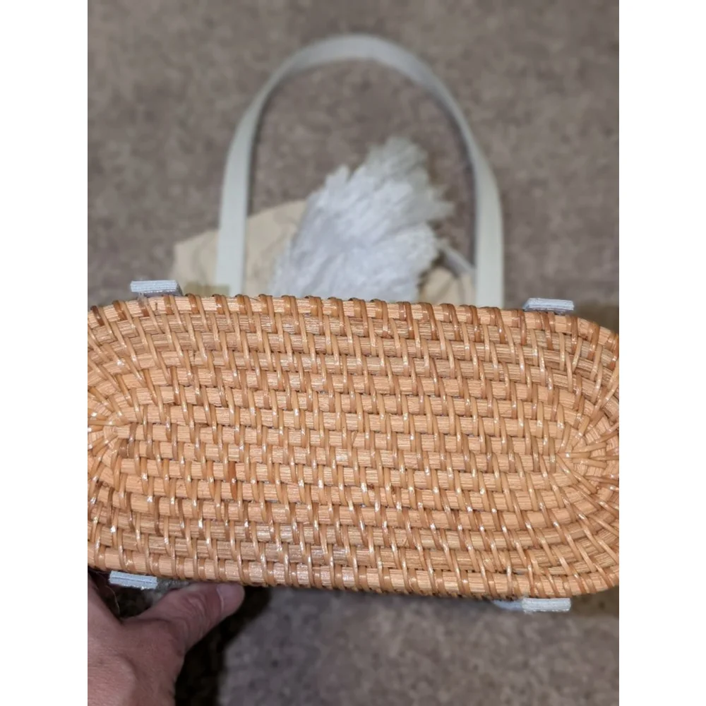 Women's Unbranded Woven Tote Bag One Size Brown and White - Picture 5 of 6